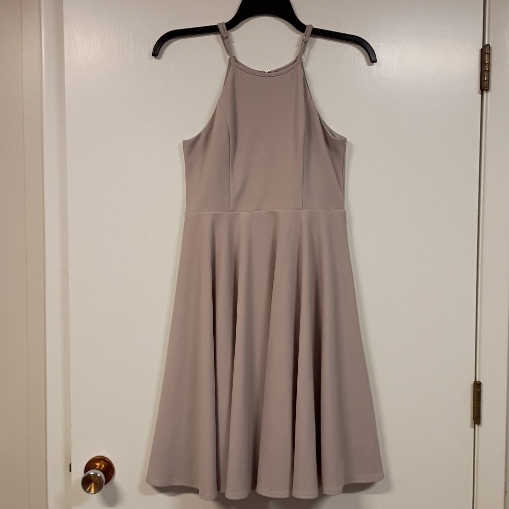 Lulus Dress Womens Medium Light Gray A-Line Flare Lined Spaghetti Strap Zipper
